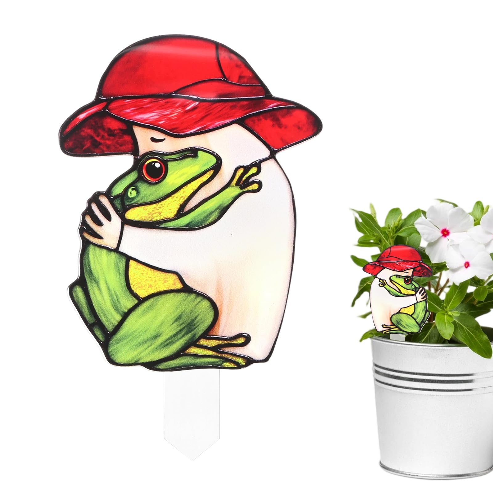 M METERXITY 1-Pack Mushroom Acrylic Stakes 4 Inch Bird Garden Decoration Ornament Potted Plant Decorative Signs for Flower Pot/Planter/Yard/Patio/Outdoor/Indoor[Mushroom Frog]