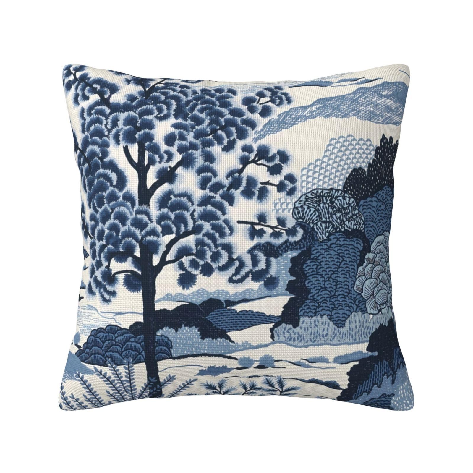 POMOTER Daintree Blue and White Cushion Cover Indigo Chinoiserie Pillow Cover Throw Pillow Covers Modern Pillow Cushion Cases, 20"X20"