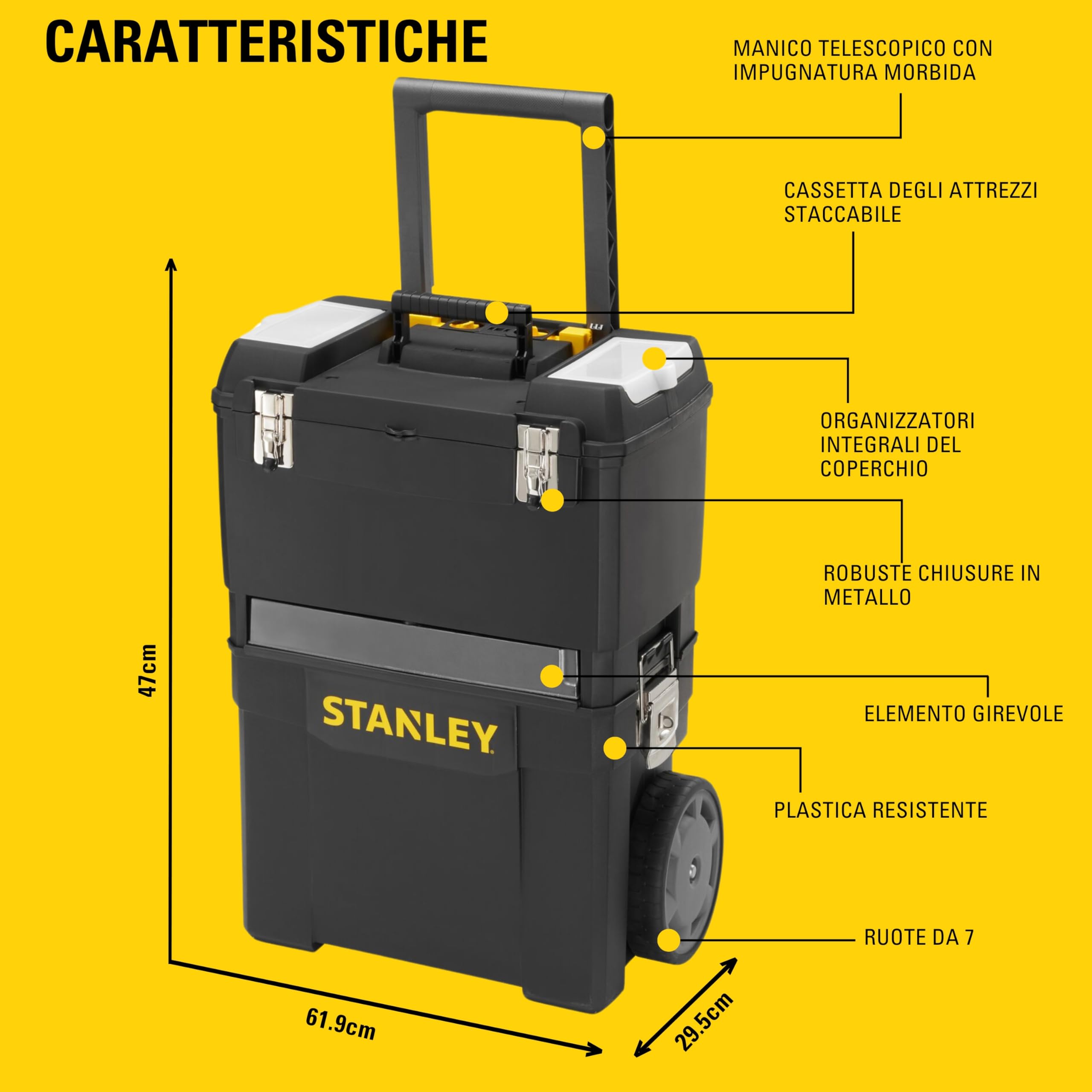 Centro di lavoro mobile STANLEY, officina mobile 2 in 1 con unità impilabili e cassetta degli attrezzi rimovibile, 1-93-968