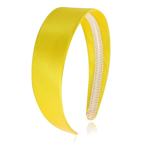 Miniatura 1 de Wecoe Diadema amarilla de 1.6 pulgadas de ancho de satén de seda para mujer, antideslizante, a la moda, banda lisa para el cabello, accesorios para