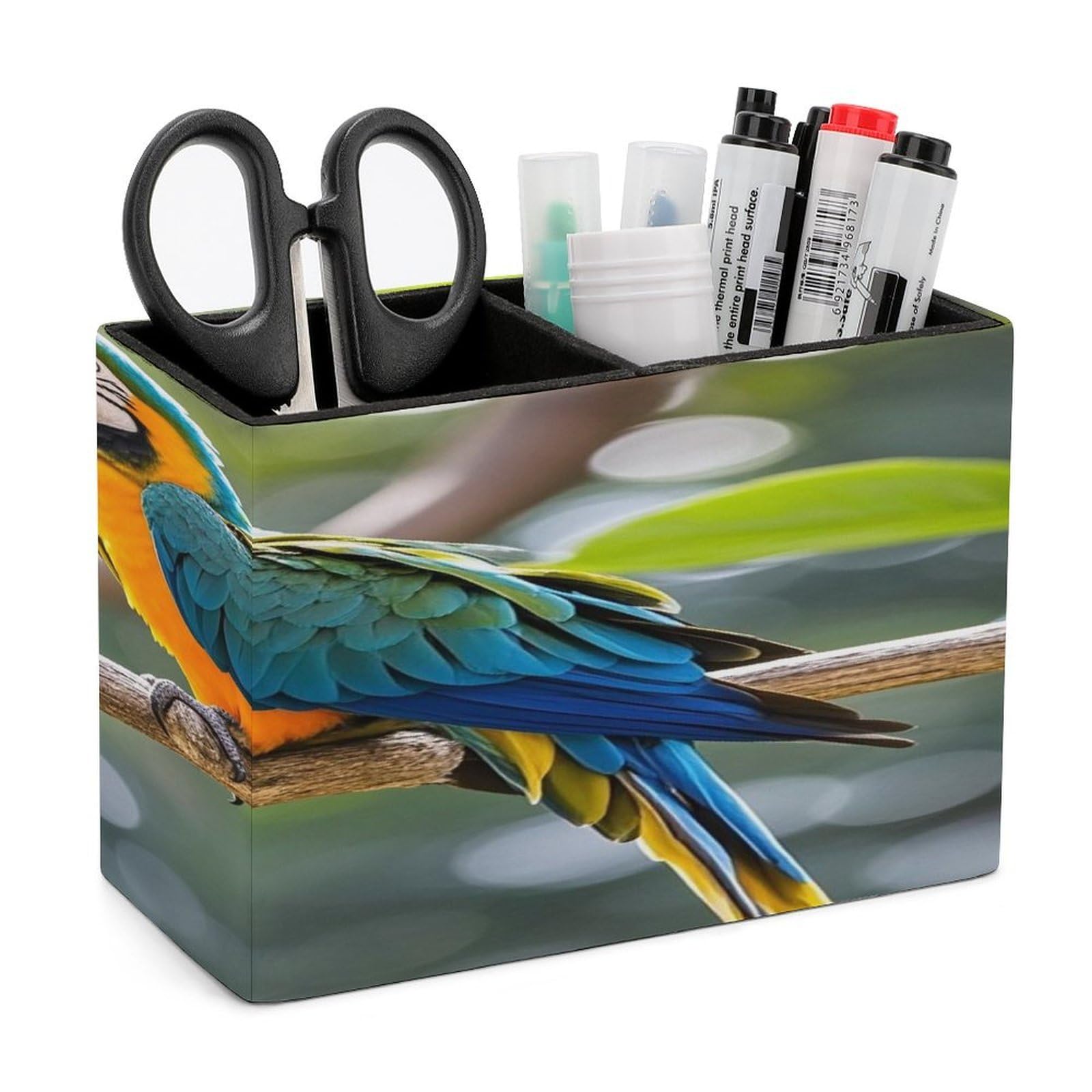 LZQPOEAS Parrot Leather Pen Holder Square Pencil Holder Multi-Functional Desk Organizer Modern Pen Cup Pencil Cup Minimalist Desktop Stationery Organizer for Desk Office Home