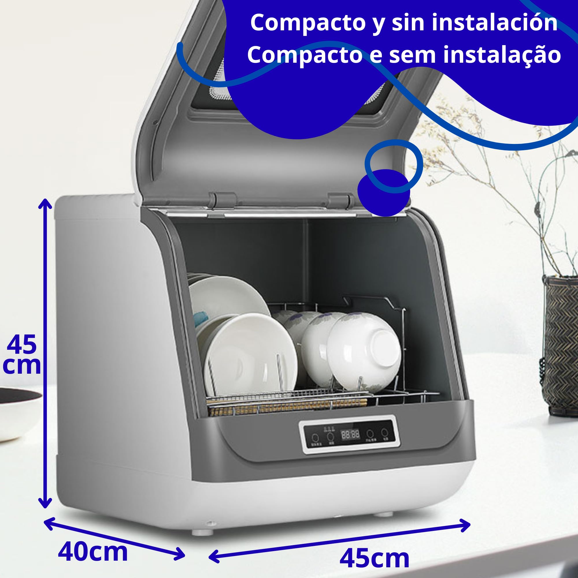Mini lavavajillas sin instalación para 4 sets de vajilla. Lavavajillas pequeño con 5 programas de funcionamiento (lavado, secado y desinfección). Lavavajillas portátil sin instalación (Modelo B)