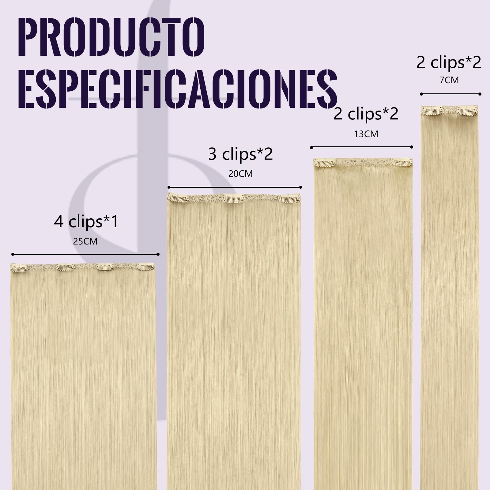 Fshine Clip Extensiones Humano 22 Pulgadas 55CM 120g Extensiones de Pelo Rubio Blanco Remy Hair Clip in Extensiones 7 Piezas Color 60 Extensiones de Cabello Natural Color 60 — view 5