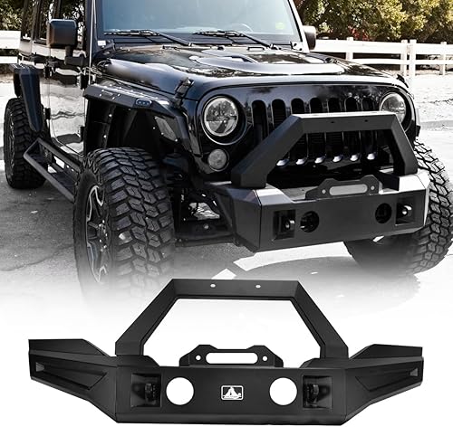ROXX Parachoques delantero apto para Jeep Wrangler JK 2007-2018 con textura negra 2DR y 4DR (con anillo en D y placa de cabrestante)