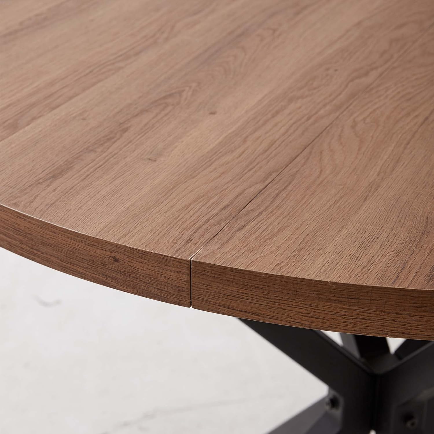 Set Sala da Pranzo, Tavolo da Pranzo Rotondo da 100 cm con 4 Sedie da Pranzo in Tessuto di Lino， Ideale per Cucina, Soggiorno, Sala da Pranzo (Legno Scuro+LX-Nero)