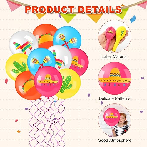 Miniatura 3 de 100 globos de fiesta multicolor, globos de fiesta temática mexicana, globos de látex del Cinco de Mayo para decoración de fiesta de cumpleaños de