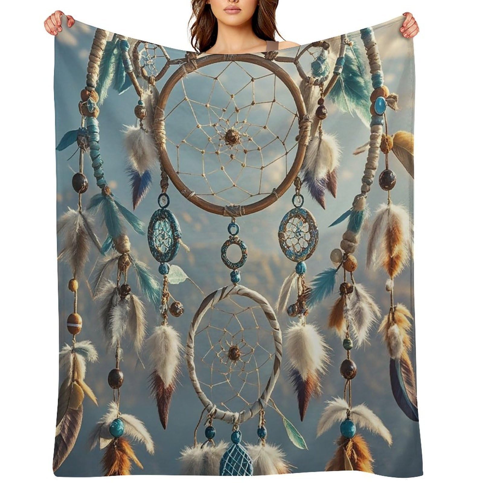 Flannel Fleece Throw Blanket - 40"x50" Super Soft Plush,Lightweight Wrinkle Resistant Cozy Native American Dream Catcher Blanket for Couch Sofa Bed Travel Camping and Gift