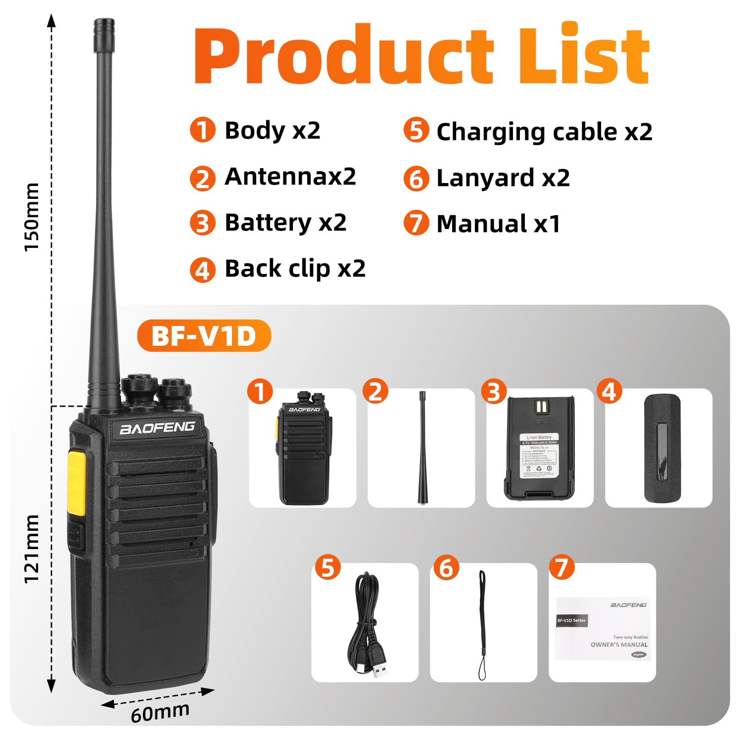 BF-V1D Walkie Talkies 2 Pack,4-5KM Long Range Two Way Radios with USB-C Charging, Detachable Antenna,VOX Hands-Free, 16 Channels, CTCSS/DCS – Ideal for Construction, Hotel, Office — view 7