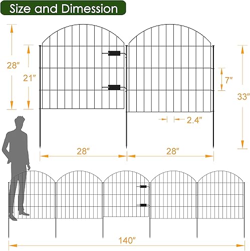Miniatura 4 de 1 paquete de valla de jardín de metal, 5 paneles + 6 estacas, 1 paquete de valla de jardín de metal con puerta, 1 puerta + 4 paneles