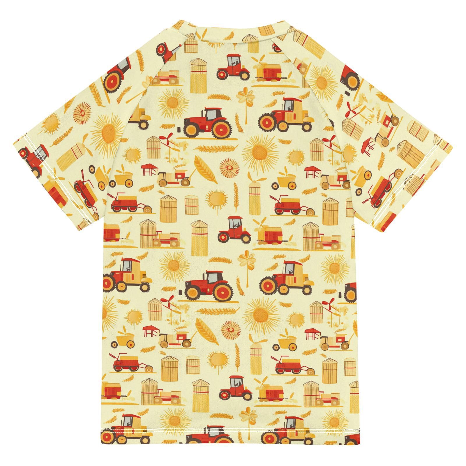 KLL Boy Bathing Suit Short Sleeve Girls Swimsuit 11T Combine Harvester Tractor and Granary