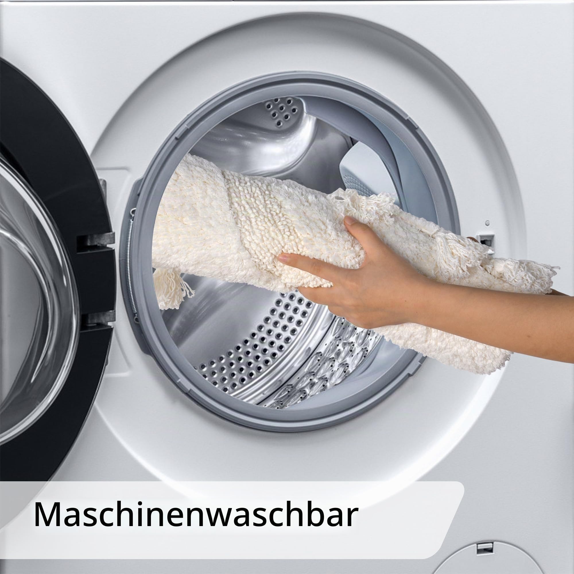 Boho-Badezimmerteppiche mit Quasten, handgewebte Baumwollmatte, halbrund, Badematte, rutschfest, waschbar, Boho-Badematte, Teppich für Badezimmer, Dusche, Badewanne, 50,8 x 81,3 cm, Weiß…
