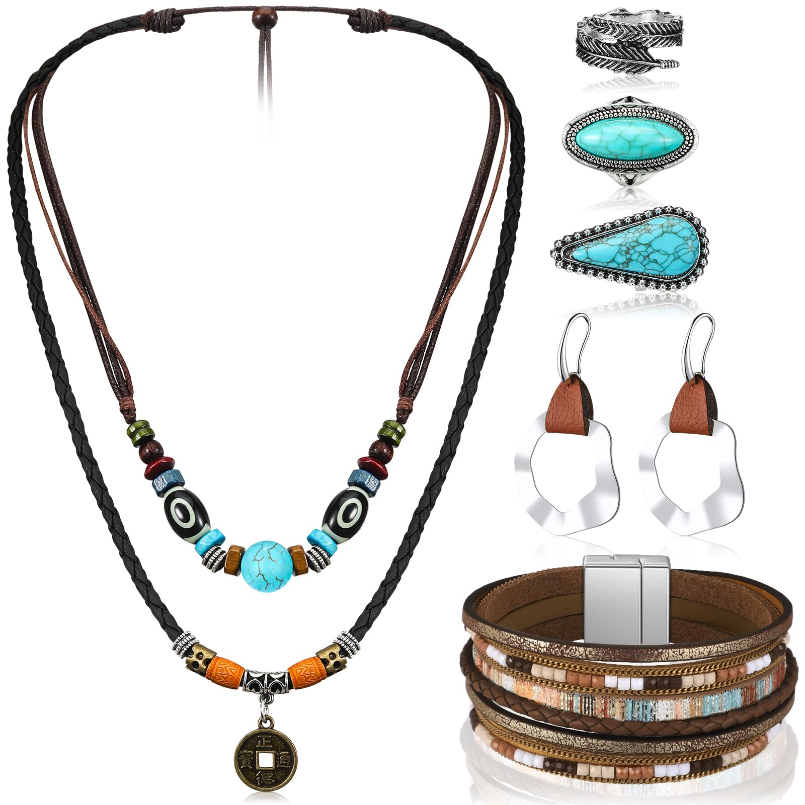 Ecally Western Turquoise Jewelry Set for Women