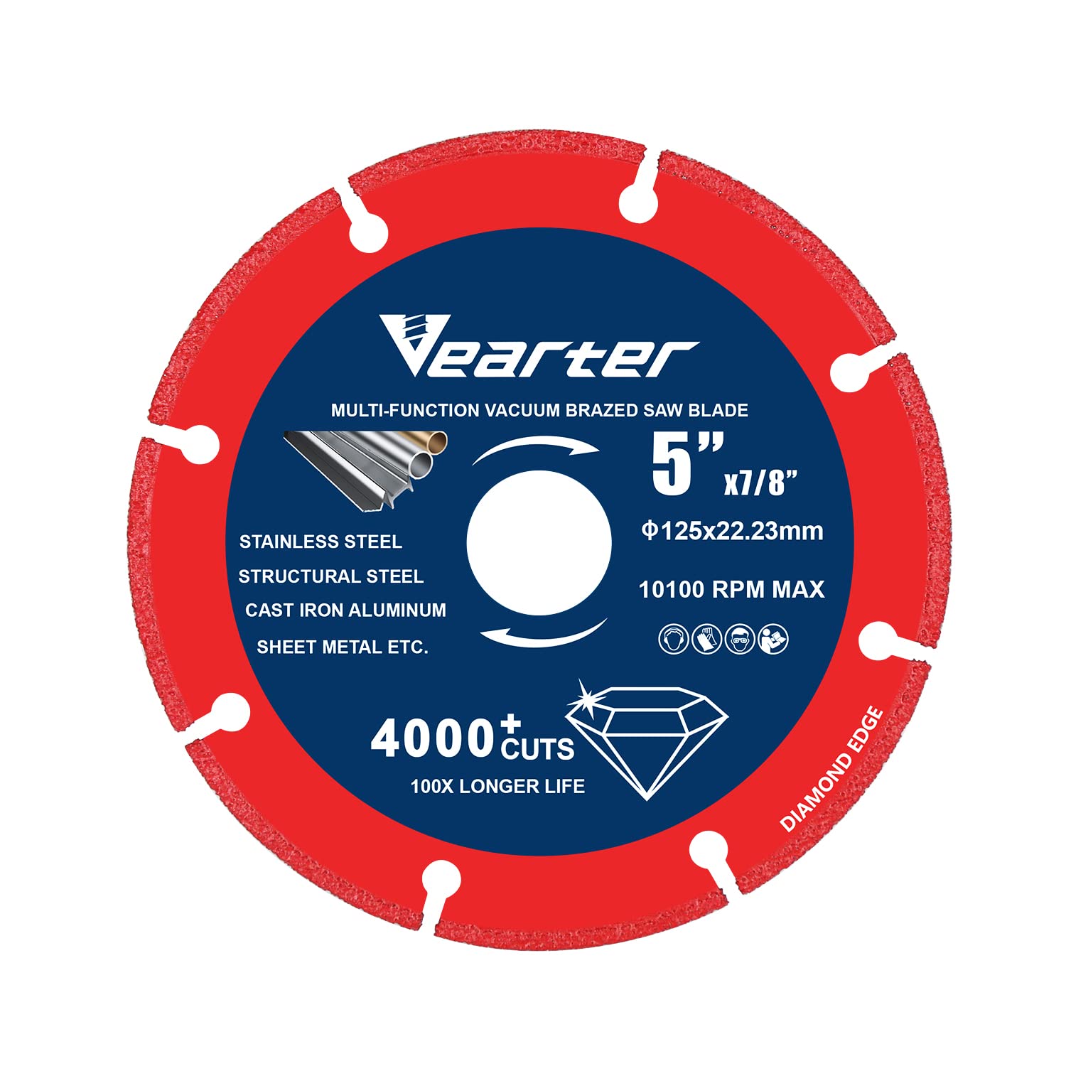 Vearter 125mm Diamond Cutting Disc Wheel, 5X7/8Inch for Stainless Steel, Cast Iron, Aluminum, Brass, Metal Cutting, can Cut More Than 4000 Times