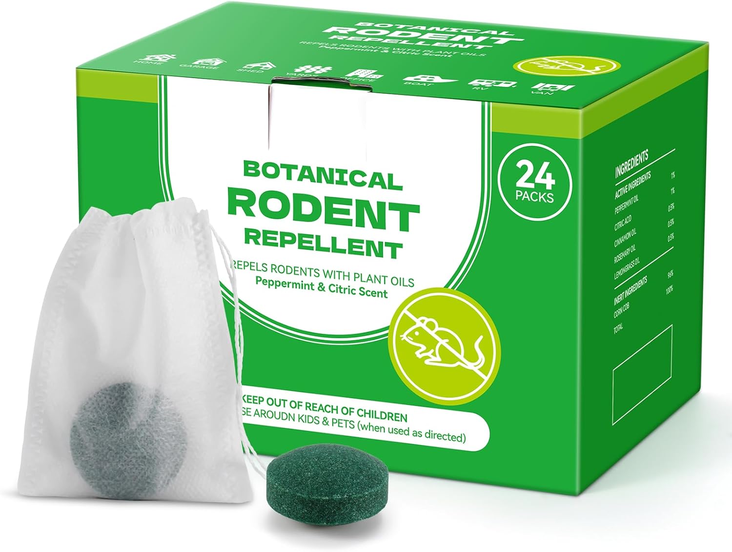 Plant-Based Mouse Repellent Pouches – Natural Rodent Deterrent with Essential Oils – Humane, Non-Toxic Mice Repellent Safe for Kids & Pets – Indoor & Outdoor Rodent Control (24)