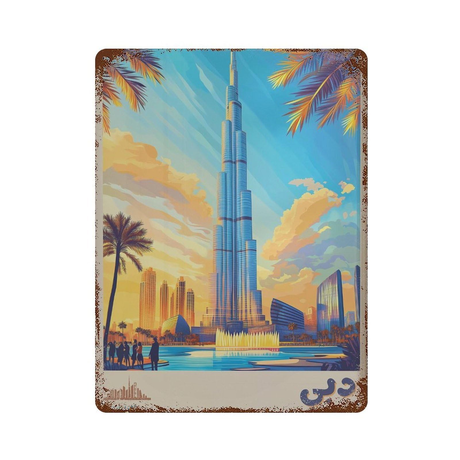 xiaoxiaoshen Dubai Travel Burj Khalifa UAE in Arabic (2) Wall Decor Art Metal Tin Poster Modern Home Decor Art Home Bar Shop Decorations Vintage Sign 40x30cm