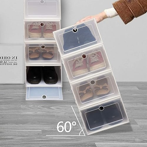 Miniatura 9 de 20 cajas de almacenamiento de zapatos plegables de plástico transparente para el hogar, organizador de zapatos apilable, organizador de zapatos de