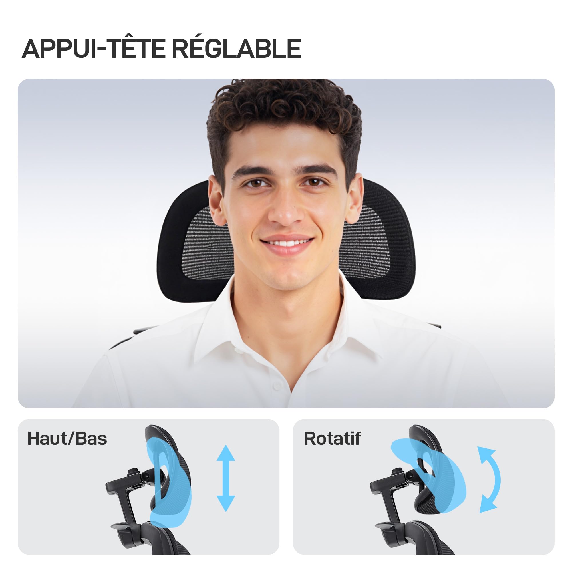 HOMCOM Chaise Bureau Ergonomique Fauteuil Bureau Soutien Lombaire Dynamique Adaptatif Accoudoirs 3D Dossier Inclinable Hauteur Appui-Tête Réglables Repose-Pieds Pivotant 360° Noir