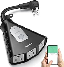 Outdoor WiFi Outlet, Smart Outdoor Plug with 3 Ground Outlets, Compatible with Amazon Alexa, Google Assistant, Remote Control, Timer, Waterproof, FCC Certified for Outdoor and Chritmas Lights