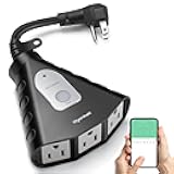 Outdoor WiFi Outlet, Outdoor Plug with 3 Ground Outlets, Compatible with Amazon Alexa, Google Assistant, Remote Control Outdoor Light Timer Outlet Waterproof, FCC Certified
