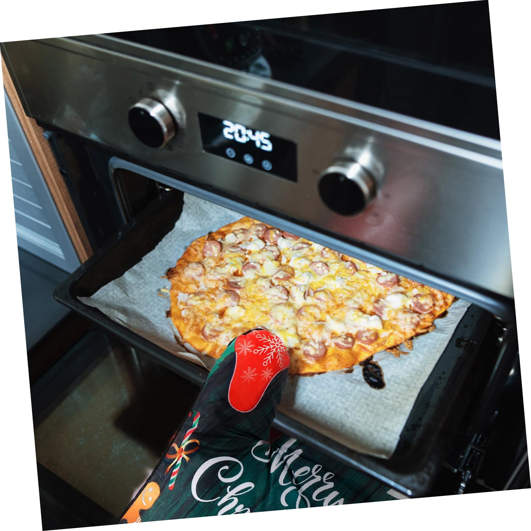 HEMOTON 2juegos Guantes y Almohadillas para Horno Resistentes Al Calor Guantes Antideslizantes para Cocinar Uso Cocina Navideña