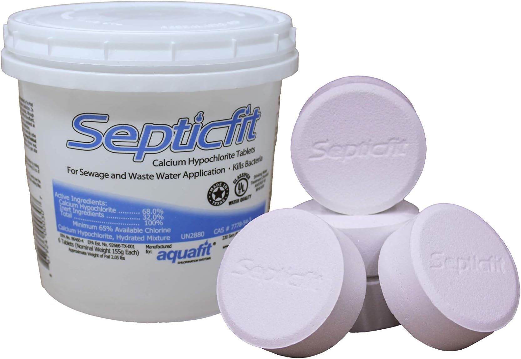 Septic Chlorine Tablet - 6 Tablet Pail - 2 lbs - NOT for USE in Swimming Pools White