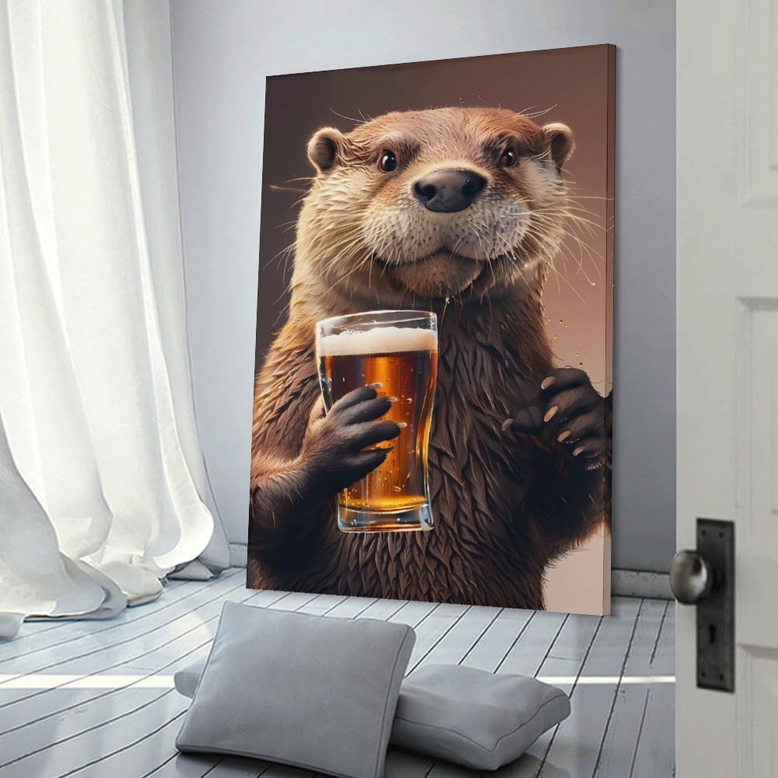 Junmoney Wall Picture Print Otter Beer, 20x30inch(50x75cm), for Living Room, Lounge Or Sitting Room, Modern Wall Decor for Cosy Interiors