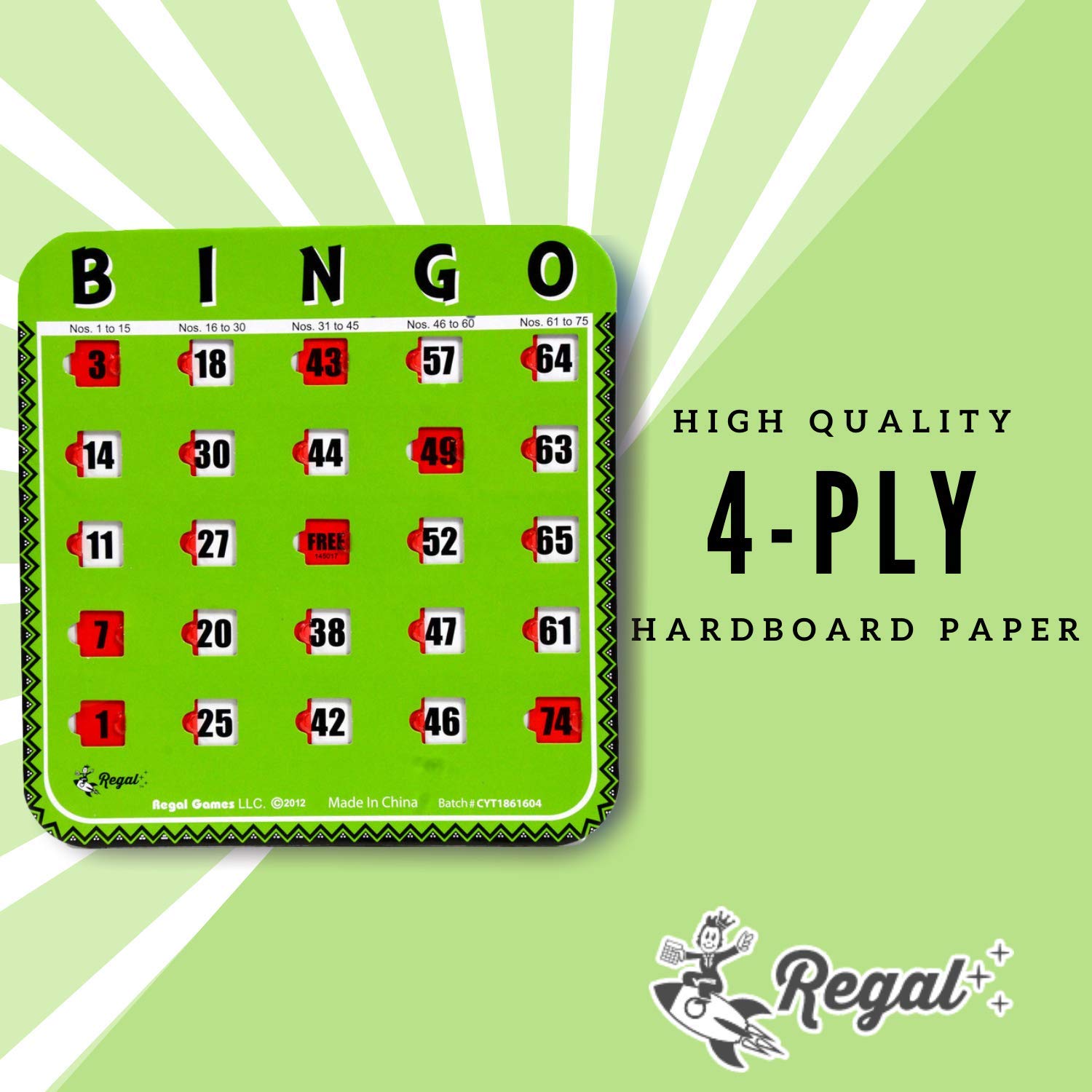 Regal Games Finger-Tip Shutter Bingo Cards With Sliding Windows - 8 Cards - Ideal for Family Fun Night - No Chips & Daubers Needed - Green