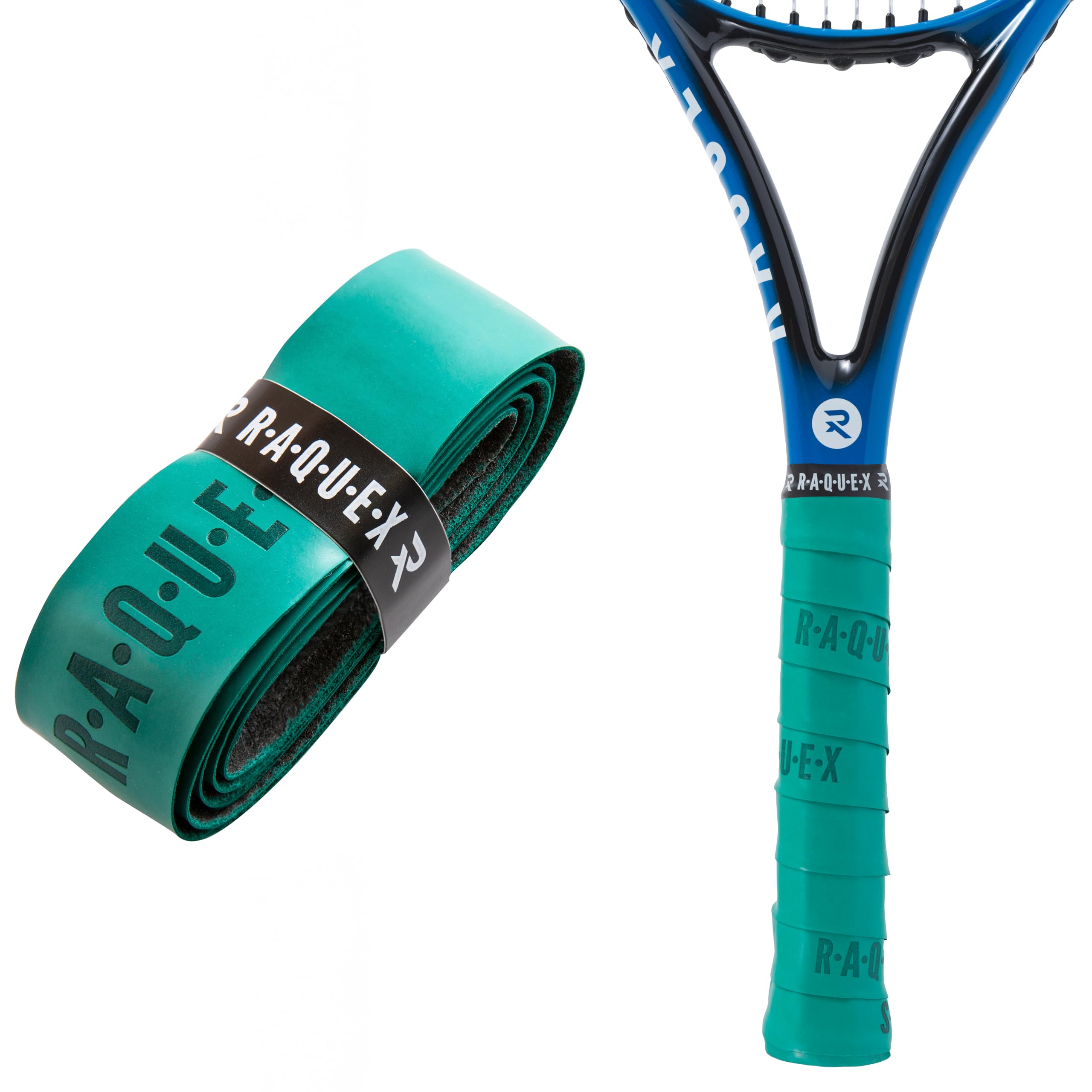 Raquex Enhance Replacement Racket Grip: Tennis Grip, Badminton, Squash Grip Tape, Padel, Pickleball. 14 Colours. Premium, Self-Adhesive Tennis Racquet Grip with Finishing Tape (Dark Green, 2 Grips) — image 1