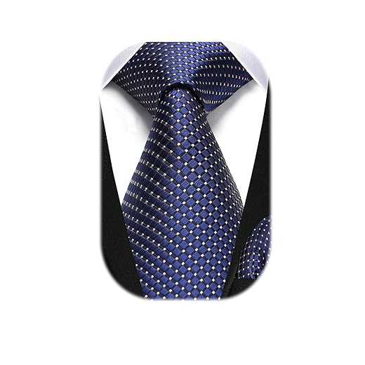 HISDERN Gravatas masculinas de seda extra longa e bolso quadrado xadrez clássico xadrez 160 cm gravatas masculinas negócios