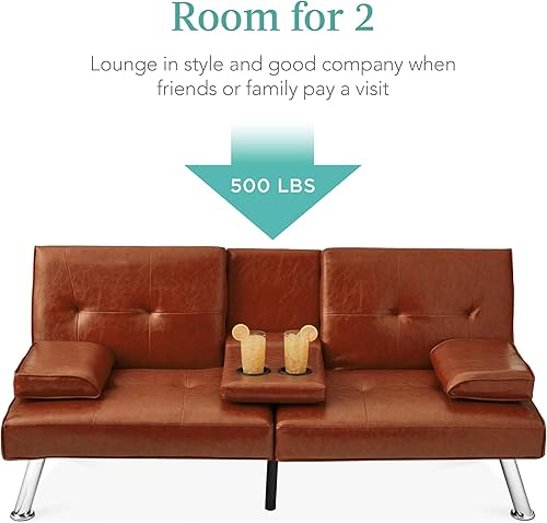 Miniatura 42 de Futón sofá cama para entretenimiento Best Choice Products, moderno, se dobla y reclina, muebles, con posavasos Negro -,Azul,Borgoña,amarillo