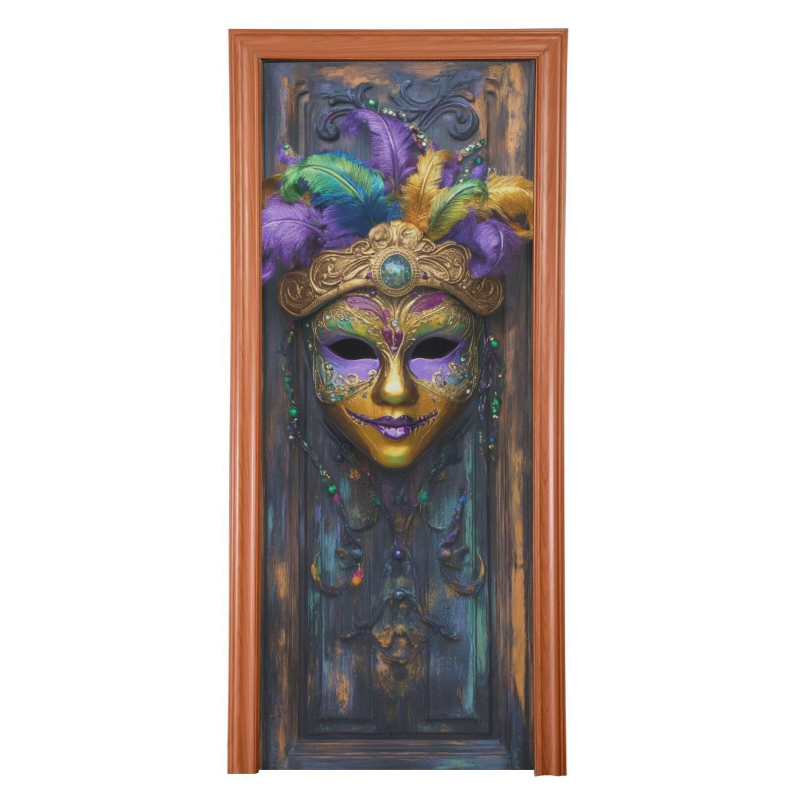 FLildon Carnival Retro Door Mardi Gras Door Cover Decoration, Party Accessory Porch Decor for Festive Ornament Room Door Covers 35 x 79 Inch