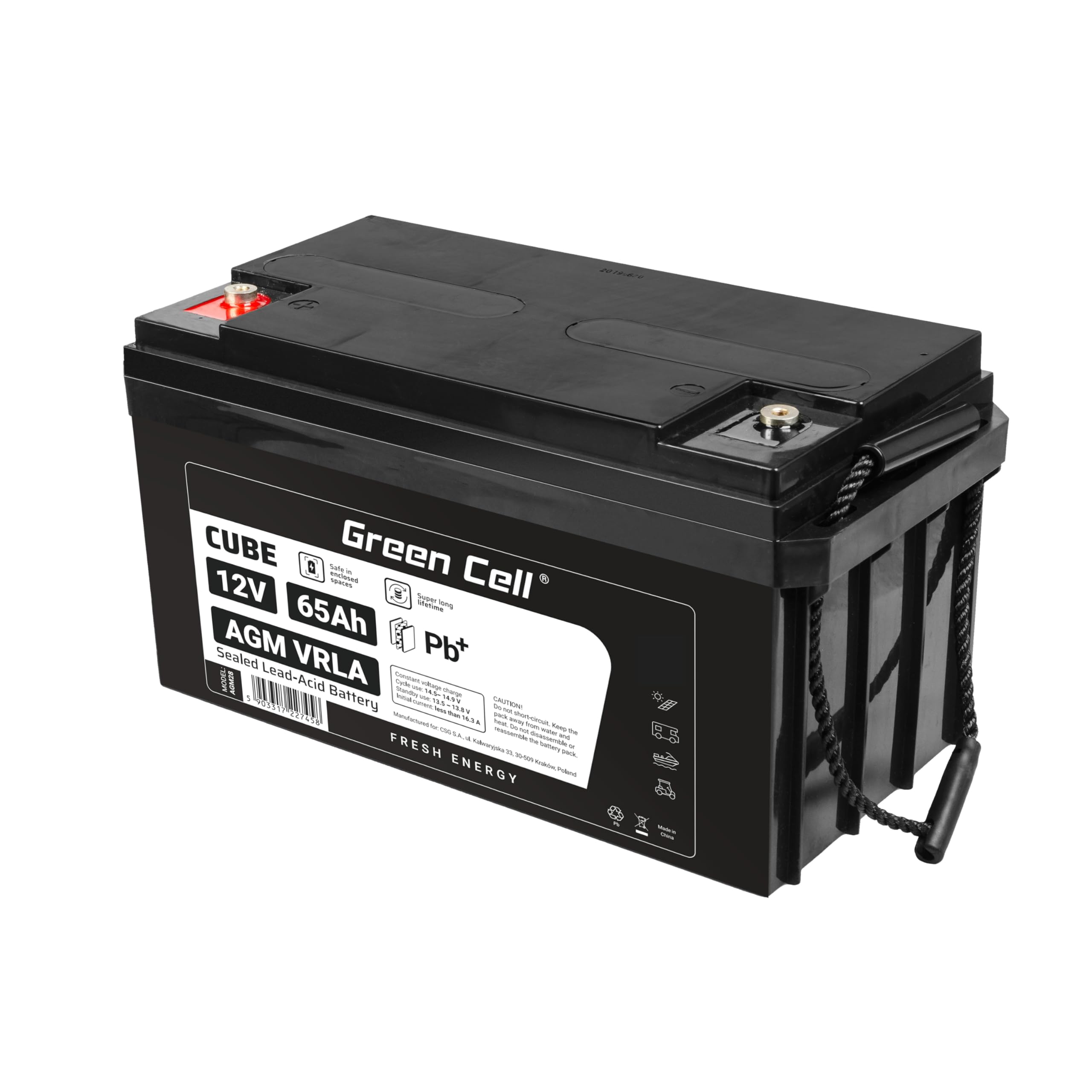 Green Cell® AGM 12 V 65 Ah akumulator z włókniny VRLA ołowiowy akumulator ołowiowy, akumulator ołowiowy, akumulator zastępczy, akumulator zasilający, odporny na cykle bezobsługowy, solarny napęd do