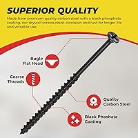 Vista 46 de Qualihome tornillos de punta afilada y rosca gruesa, tornillos cabeza trompeta núm. 2 para desarmador Phillips, 1 libra, negro, ideal
