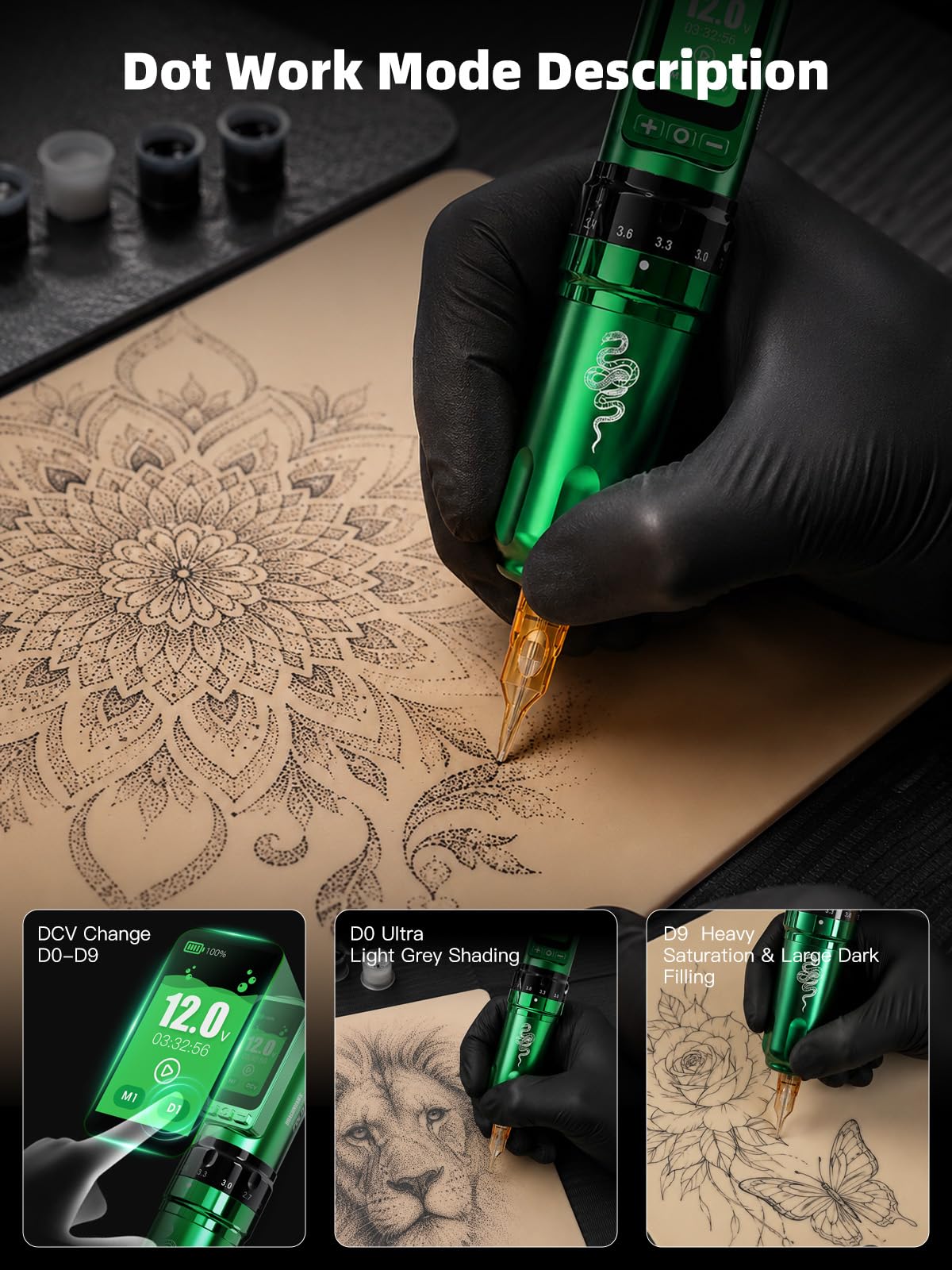 Dragonhawk Tattoo Maschine Set Fold Pro Year of Snake Edition KabelloseTattoo Pen Adjust Stroke Length 2,4-4,2mm, CordlessTattoo Gun von Mcore-C3, 3000mAh mit 2 Akkus & 2 Griffen für Künstler | Kabellose Tätowiermaschine Snake Edition, Mcore-C3 Motor,3000