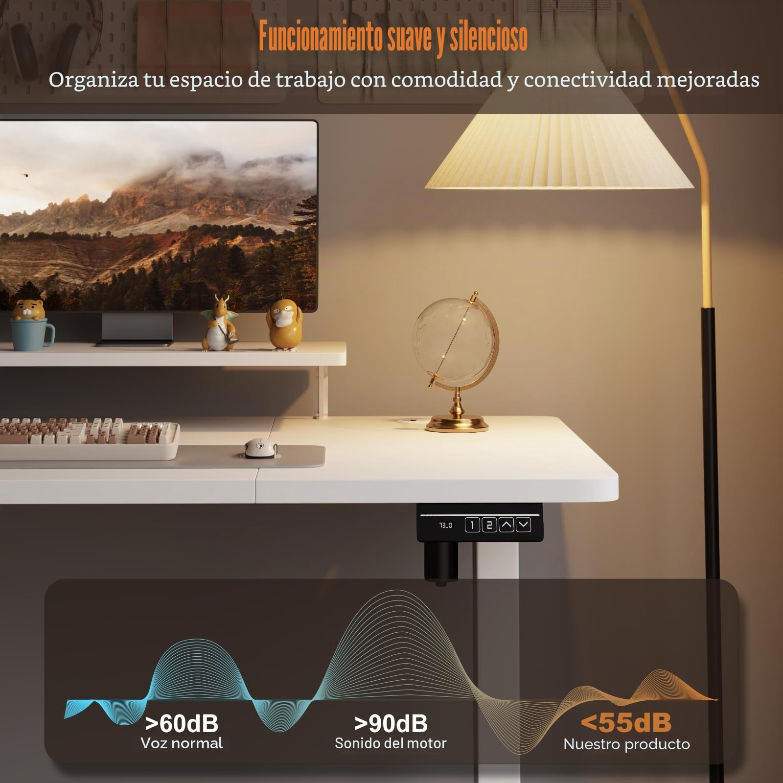 TRIUMPHKEY 120x60cm Escritorio Elevable Eléctrico con Soporte para Monitor, Escritorio Regulable en Alturacon 2 Alturas de Memoria, Mesas de Ordenador, Escritorios de Oficina Blanco