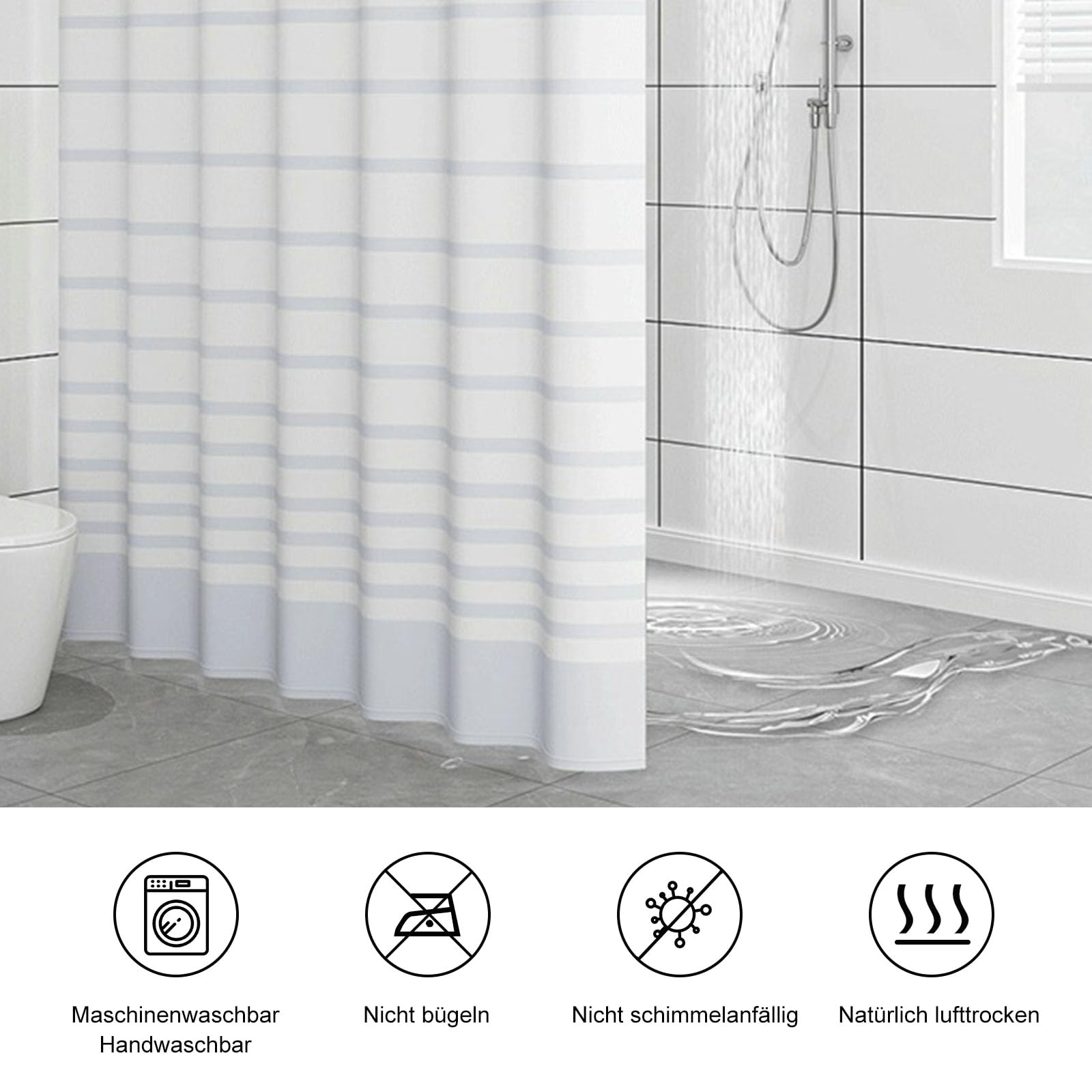 Rideau De Douche Lavable, Rideau Salle De Bain Blanc 200X200 Cm