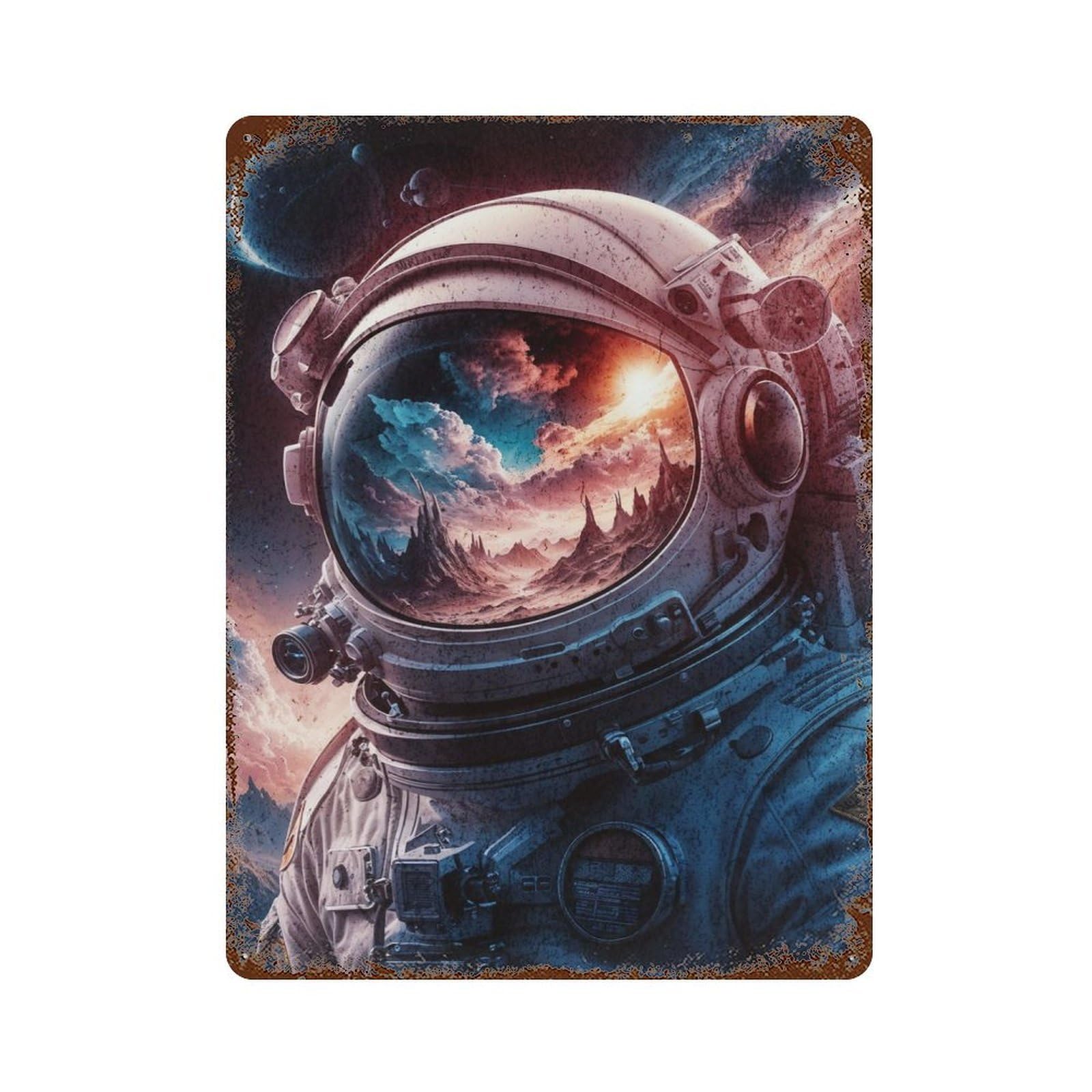 Weathered Tin Sign with Cosmic Voyager Design 15.7"x11.8", for Basement, Hobby Room And Garage Decor, Industrial Home Decor