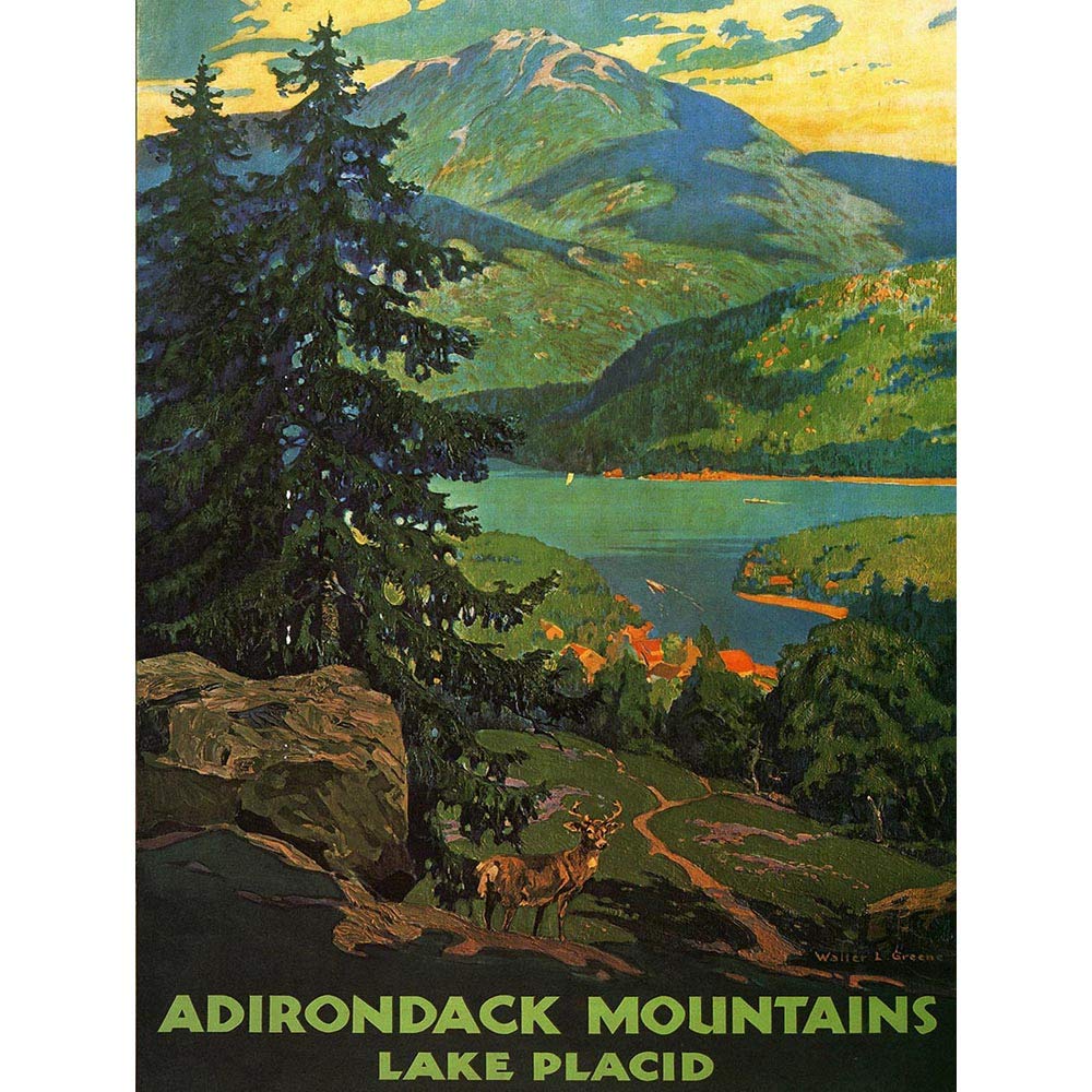 Wee Blue Coo Travel Adirondack Mountains Lake Placid USA Tree Art Print Poster Wall Decor 12X16 Inch