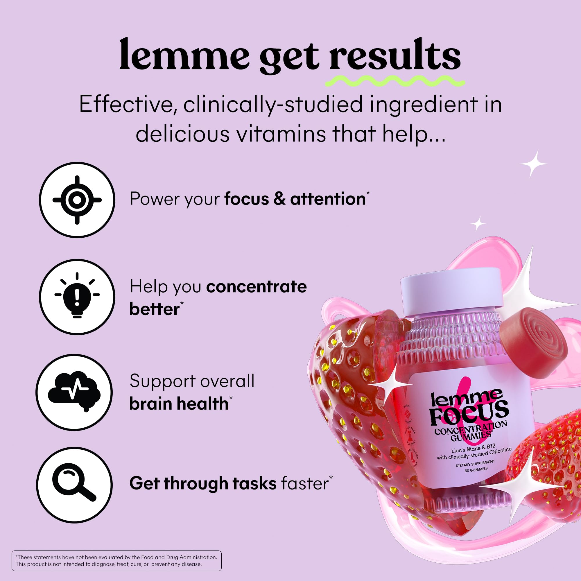 Lemme Focus Concentration & Brain Health Gummies (50 Gummies) — Amazon image 2