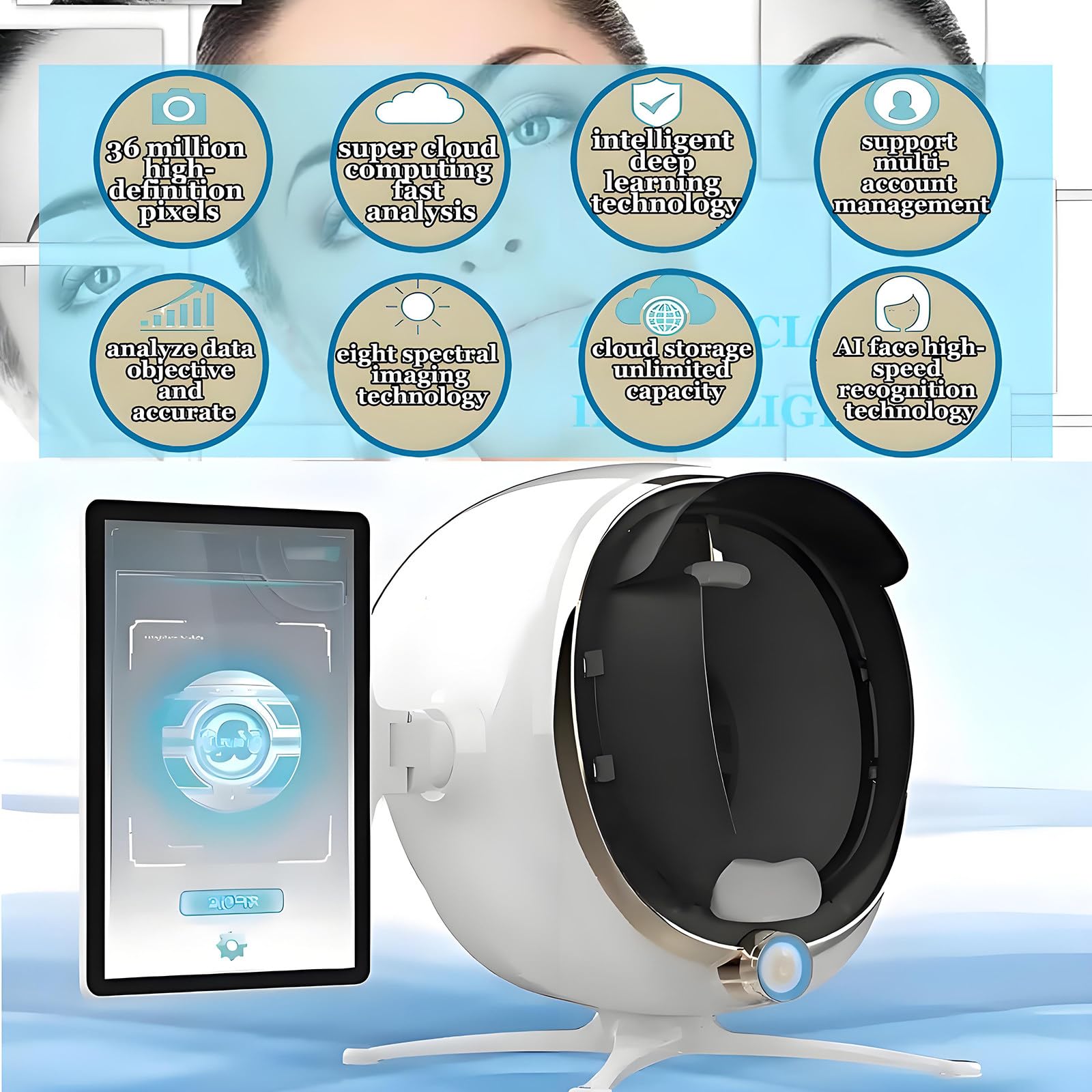 Analizador De Piel Profesional, 13,3/21,5 Pulgadas, Detección Y Análisis De Piel Facial, Detector De Piel Inteligente 3D De 38 Millones De Píxeles.,8espectros 21.5in