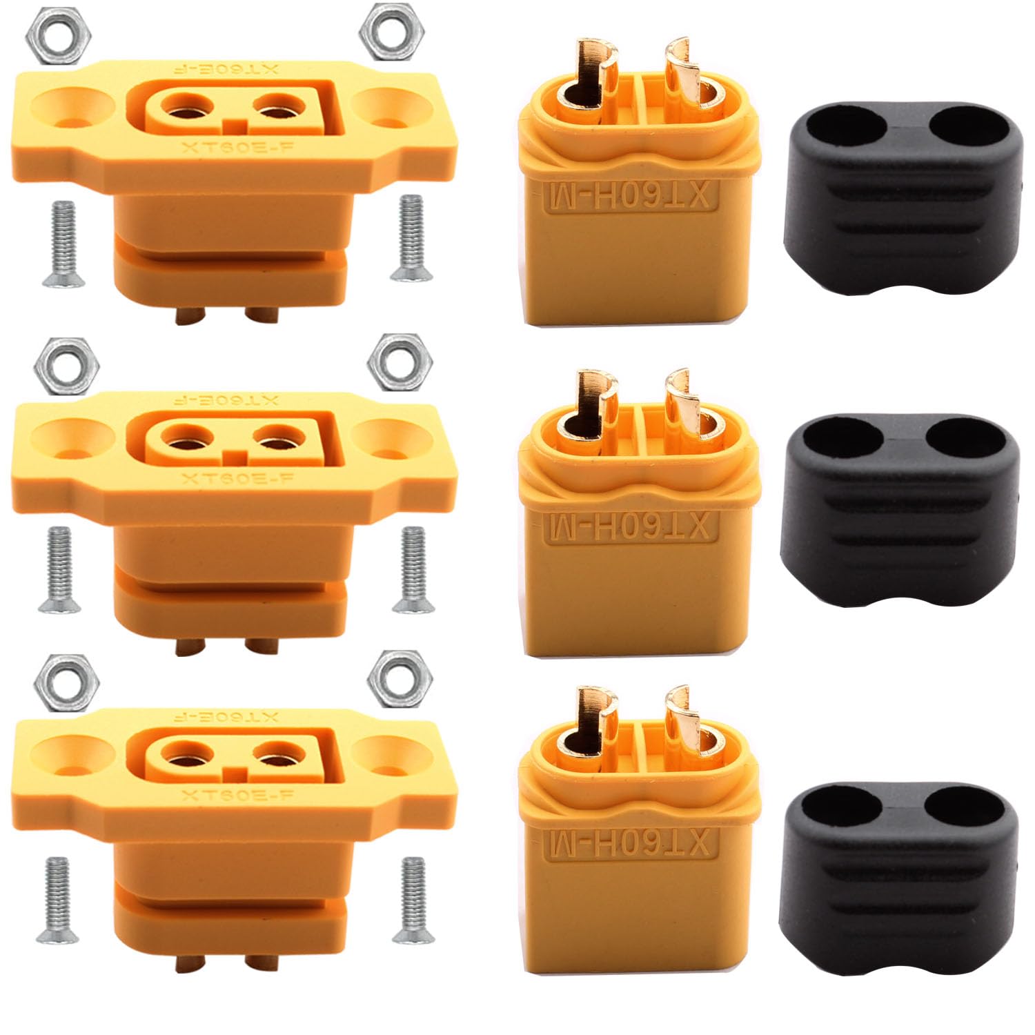 RUNCCI-YUN 3Pairs XT60E-F Female Plug XT60h XT60 Male Bullet Connector Wire Cable Plug,XT60E-F panel mount for RC FPV Lipo Battery RC Quadcopter