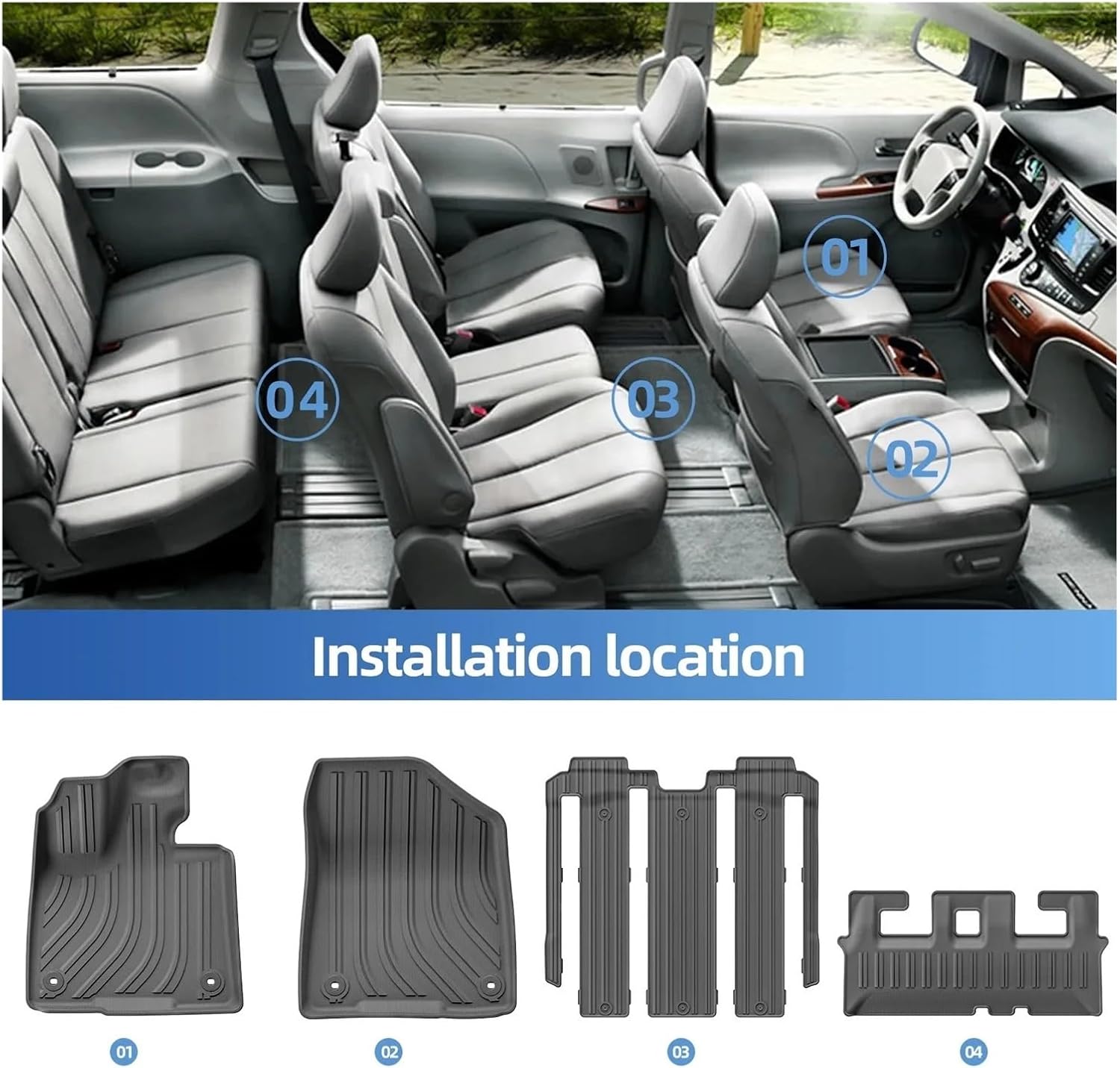 2021-2023 2024 Compatible with Toyota Sienna (Only Compatible with 7 Seat) Car Floor Mats Cargo Liner Trunk Pad TPE 3D Foot Mat Black Left Rudder(24Sienna LHD 5P)
