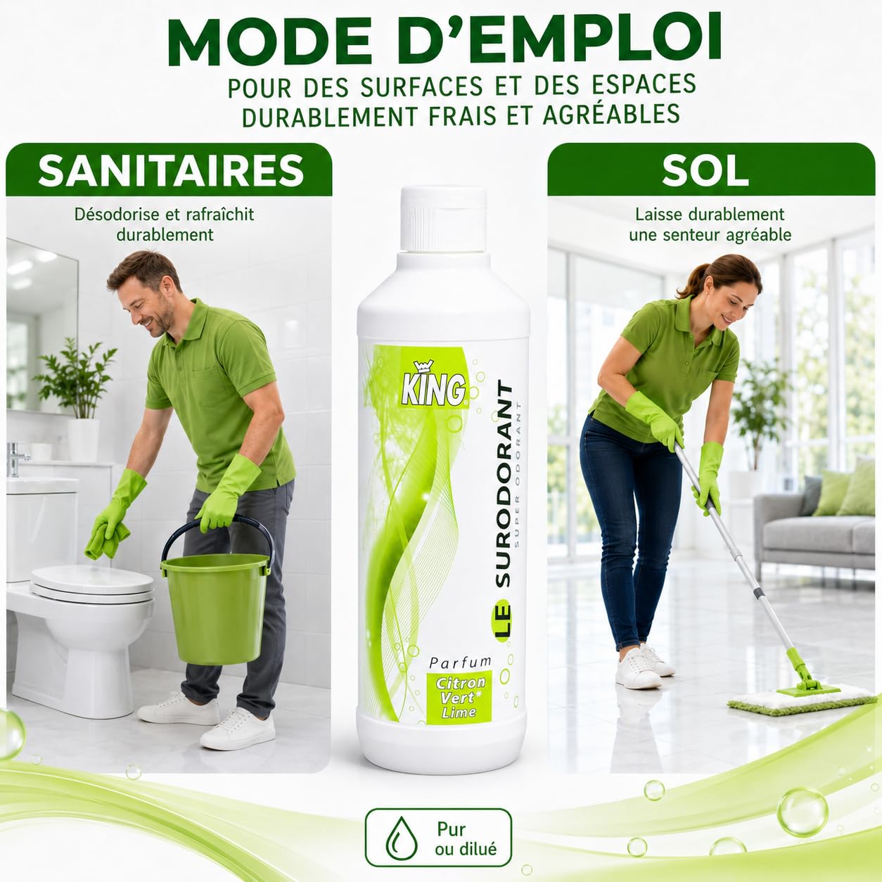 Surodorant Citron Vert 500 ML | Concentré – pur ou dilué – sans rinçage – odeur rémanente plusieurs heures – WC sanitaires poubelles espaces collectifs