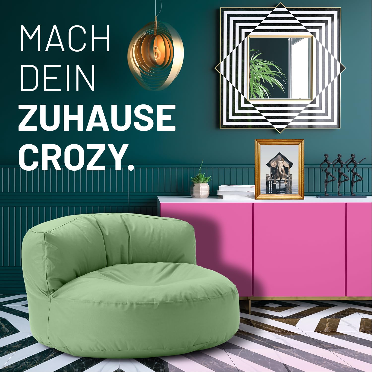 Lumaland Sitzsack Lounge 90x50 cm mit Rückenlehne wasserabweisend robust EPS-Füllung waschbarer Bezug Pastellgrün