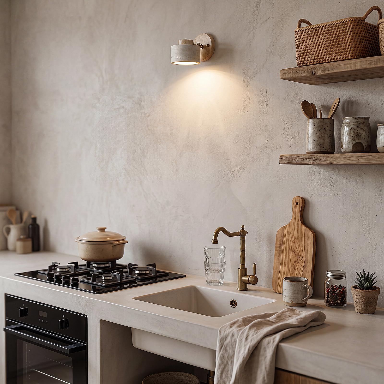 Lámpara de pared de travertino amarillo iluminación de pared estilo wabi-sabi lámparas accesorios de iluminación adecuados para dormitorio comedor cocina pasillo vestíbulo madera natural