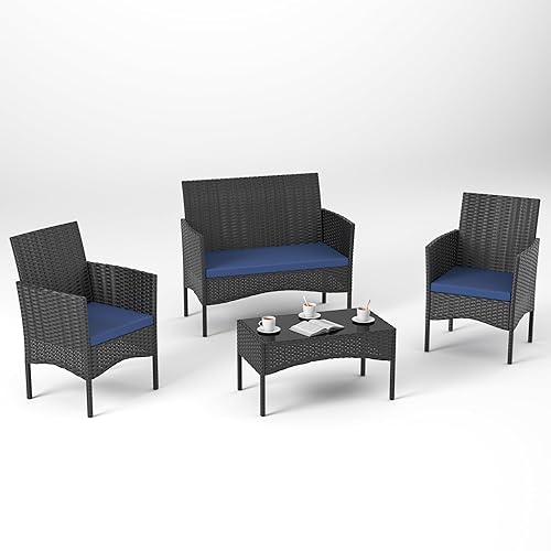 4 Pieces Outdoor Patio Furniture Sets,Wicker Conversation Set with Coffee