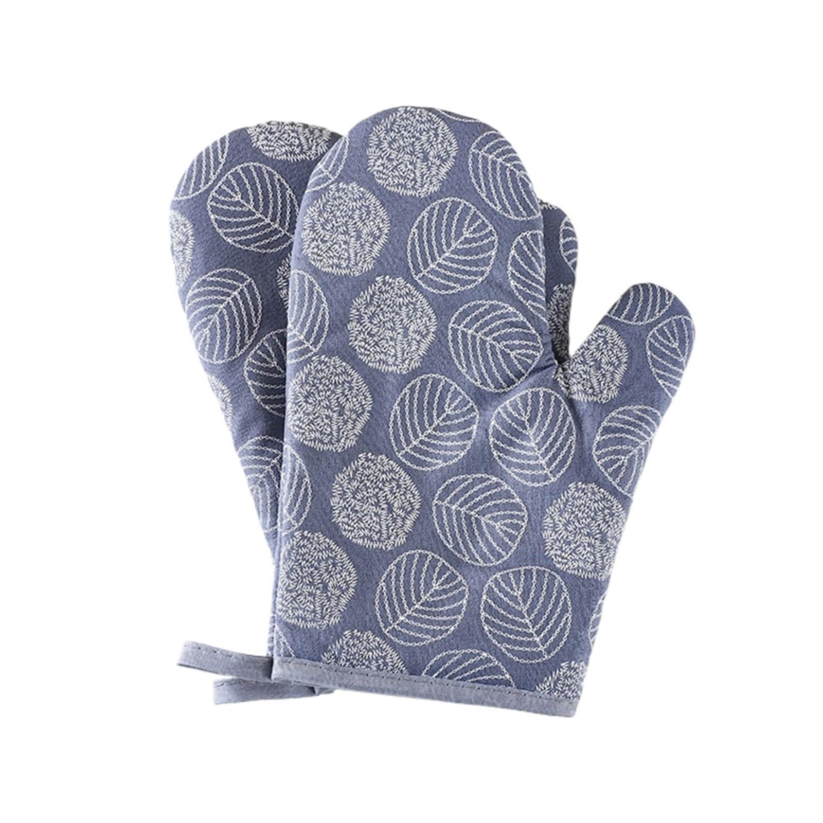 Oven Mitts 2 Pieces Thick Heat Resistant Gloves, Microwave Oven, Anti-scalding Printed Kitchen Baking(Blue)