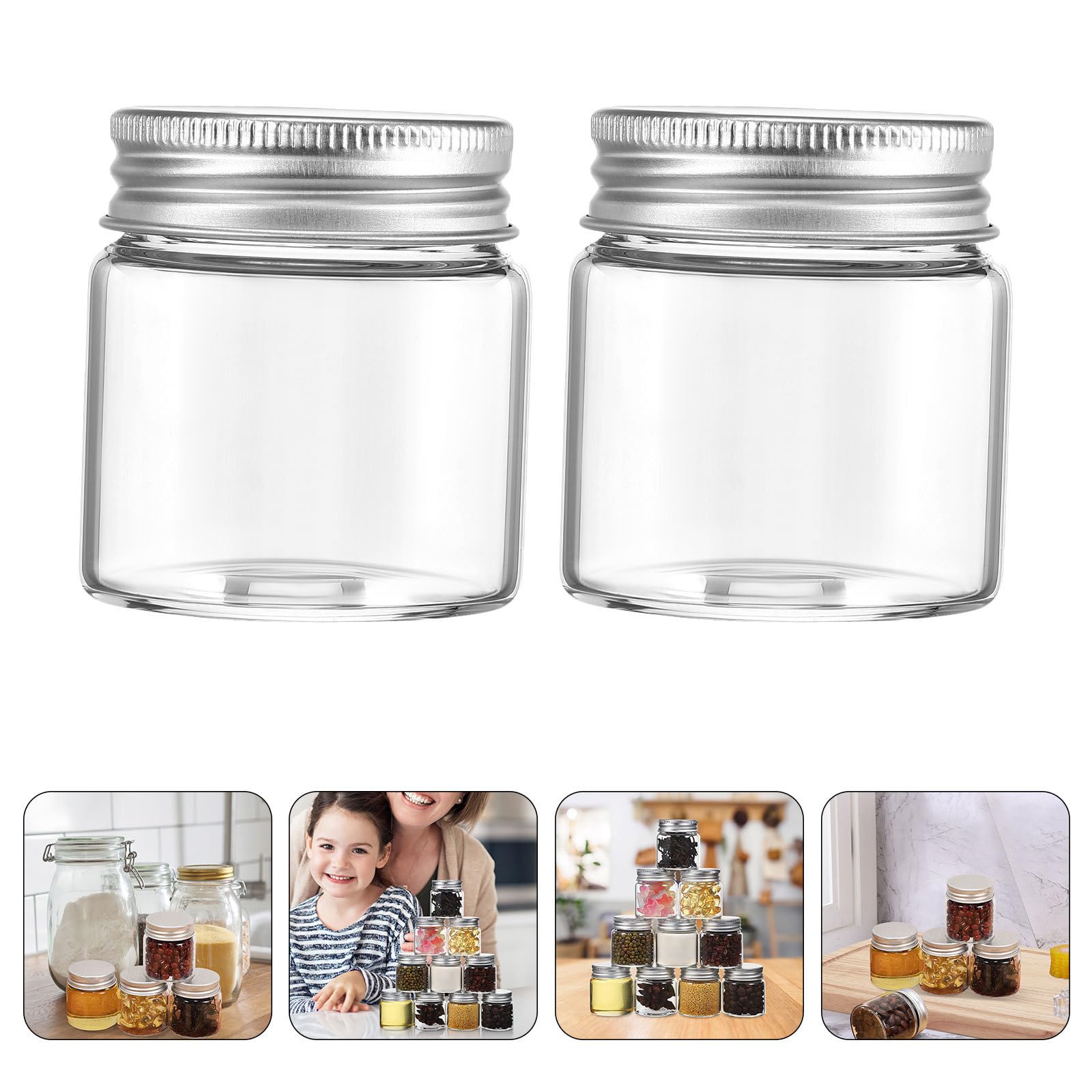 30 Kleiner Dichtglasgläser 50ml aus Glas und Aluminium mit Deckel | Honig, Marmelade, Gelee, Breite Öffnung, Kompakt, 30 Stück, Partybeutel und Bastelbedarf