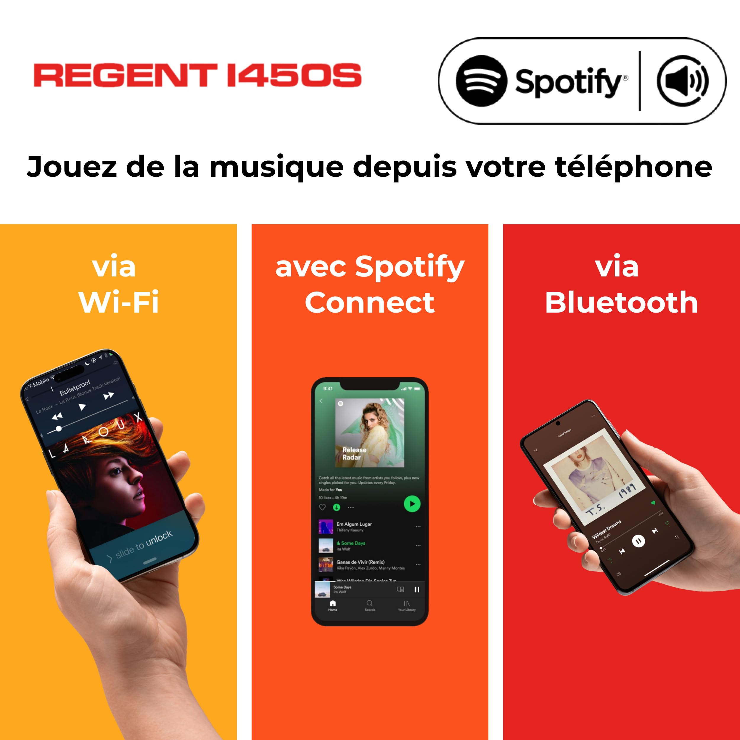 Regent i450s Lecteur CD Radio Internet WiFi Spotify Connect/AUX/USB/Bluetooth – Poste Radio: Enceinte, CD Player, Hi-FI, FM - Home Stéréo - Alarme Double, télécommande (Noir)