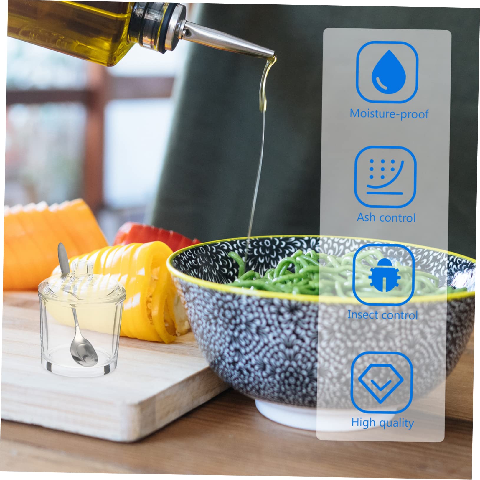 PRETYZOOM Set 2 Barattoli Spezie in Vetro con Coperchi e Cucchiai, Contenitori per Spezie in Acciaio Inossidabile per Cucina e Sala da Pranzo Stile Casuale